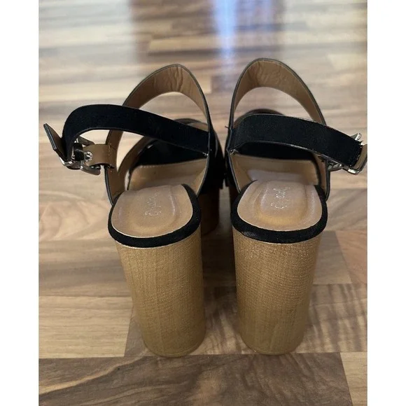 Womens Chunky Heel Sandals Size 8 Platform Clog Suede Boho Black Brown Festival - Picture 5 of 10
